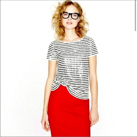 J. Crew Tops - J. Crew Striped Sequin Short Sleeve Top Size Medium